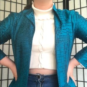 Size M Chico's Embroidered Silk Jacket Blazer